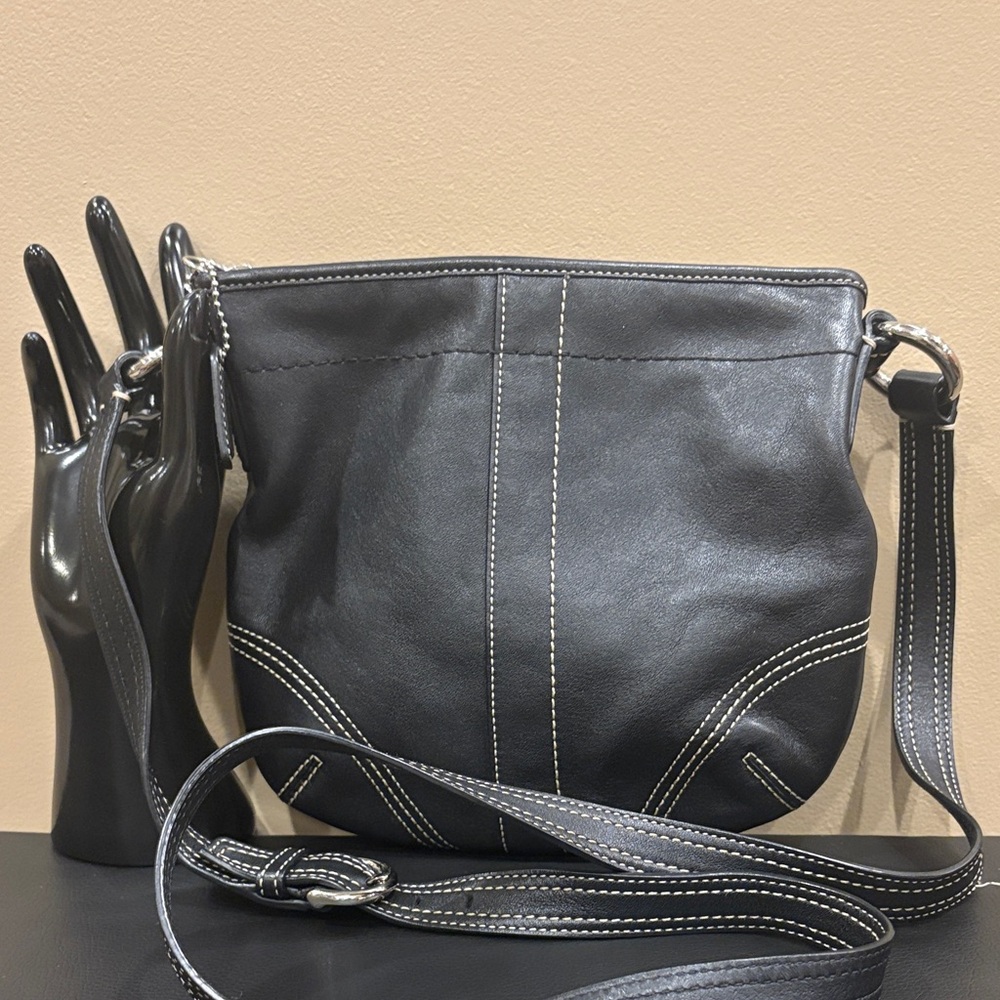 Coach Black Leather Crossbody Bag – Classic Stitch Detail